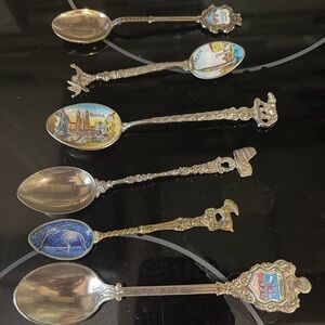 Decorative Silver-Tone Souvenir Spoon Set - Multicolor Enamel